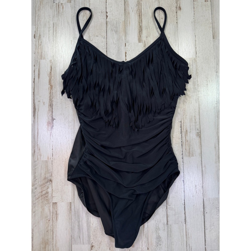 Magicsuit Blair Fringed Ruched One-Piece Swimsuit Black Size 14 Slimming Control